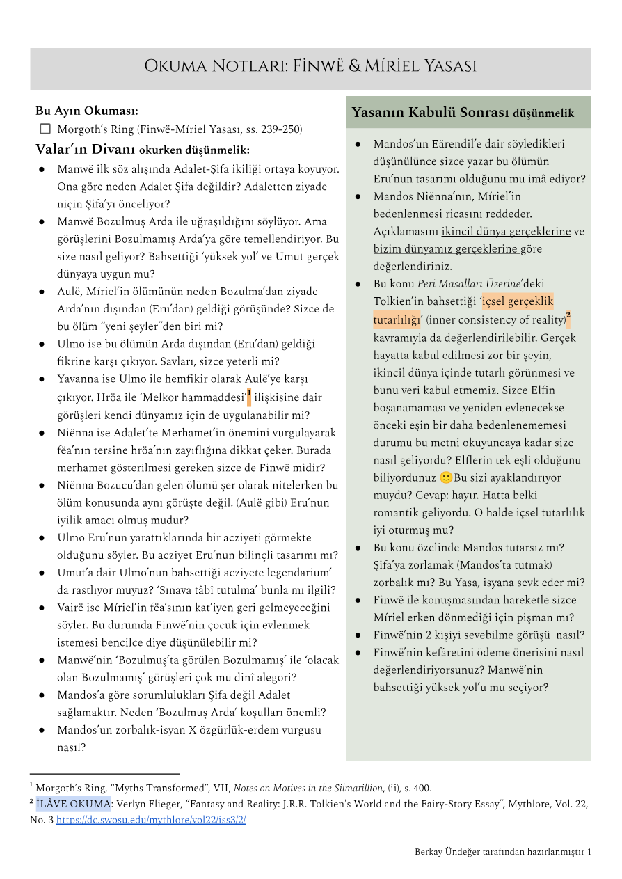 Morgoth’s Ring: Finwë-Míriel Yasası Notları — PDF'nin ilk sayfa önizlemesi