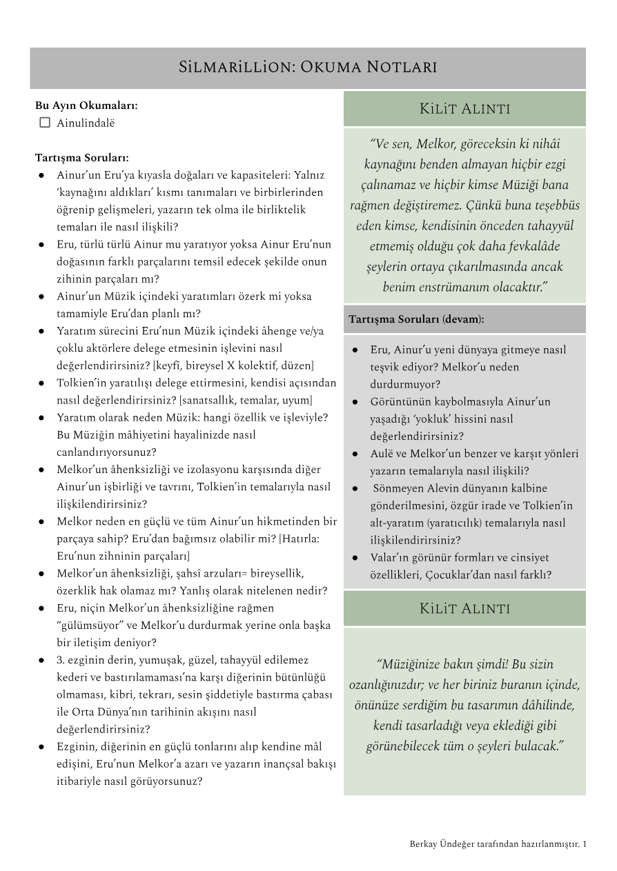 Ainulindalë Notları — PDF'nin ilk sayfa önizlemesi
