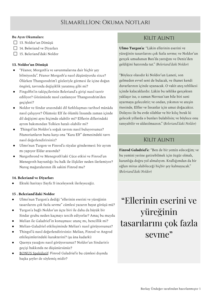 Quenta Silmarillion 13, 14 & 15 Notları — PDF'nin ilk sayfa önizlemesi