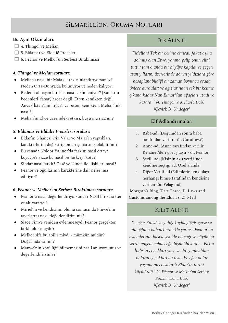 Quenta Silmarillion 4, 5 & 6 Notları — PDF'nin ilk sayfa önizlemesi