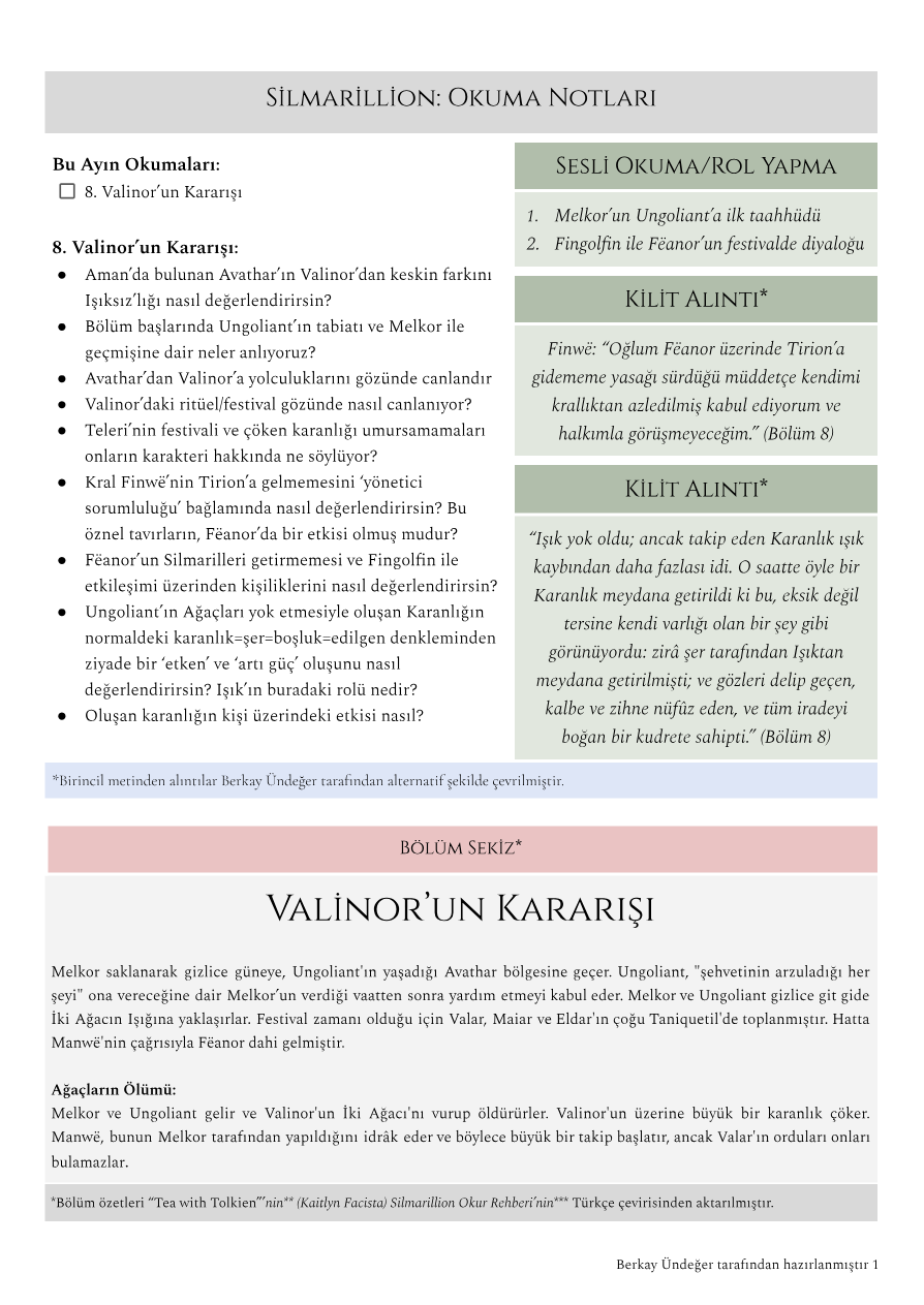 Quenta Silmarillion 8 Notları — PDF'nin ilk sayfa önizlemesi