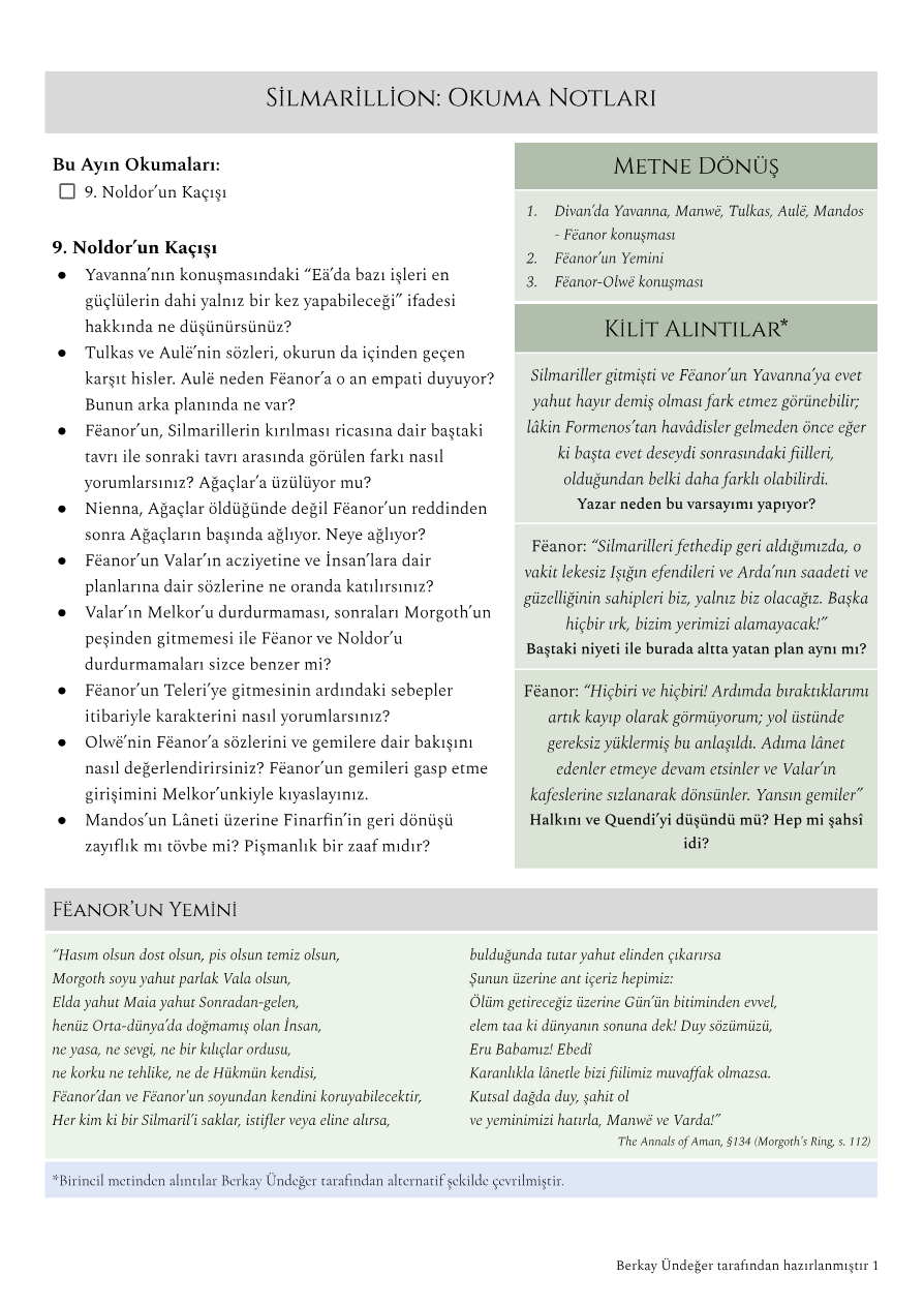 Quenta Silmarillion 9 Notları — PDF'nin ilk sayfa önizlemesi